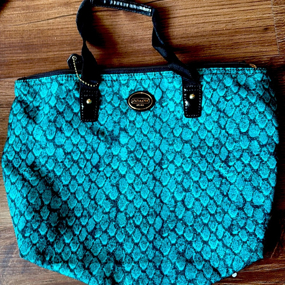Coach Limited Edition Green Snake Print Tote with Removable Pouch